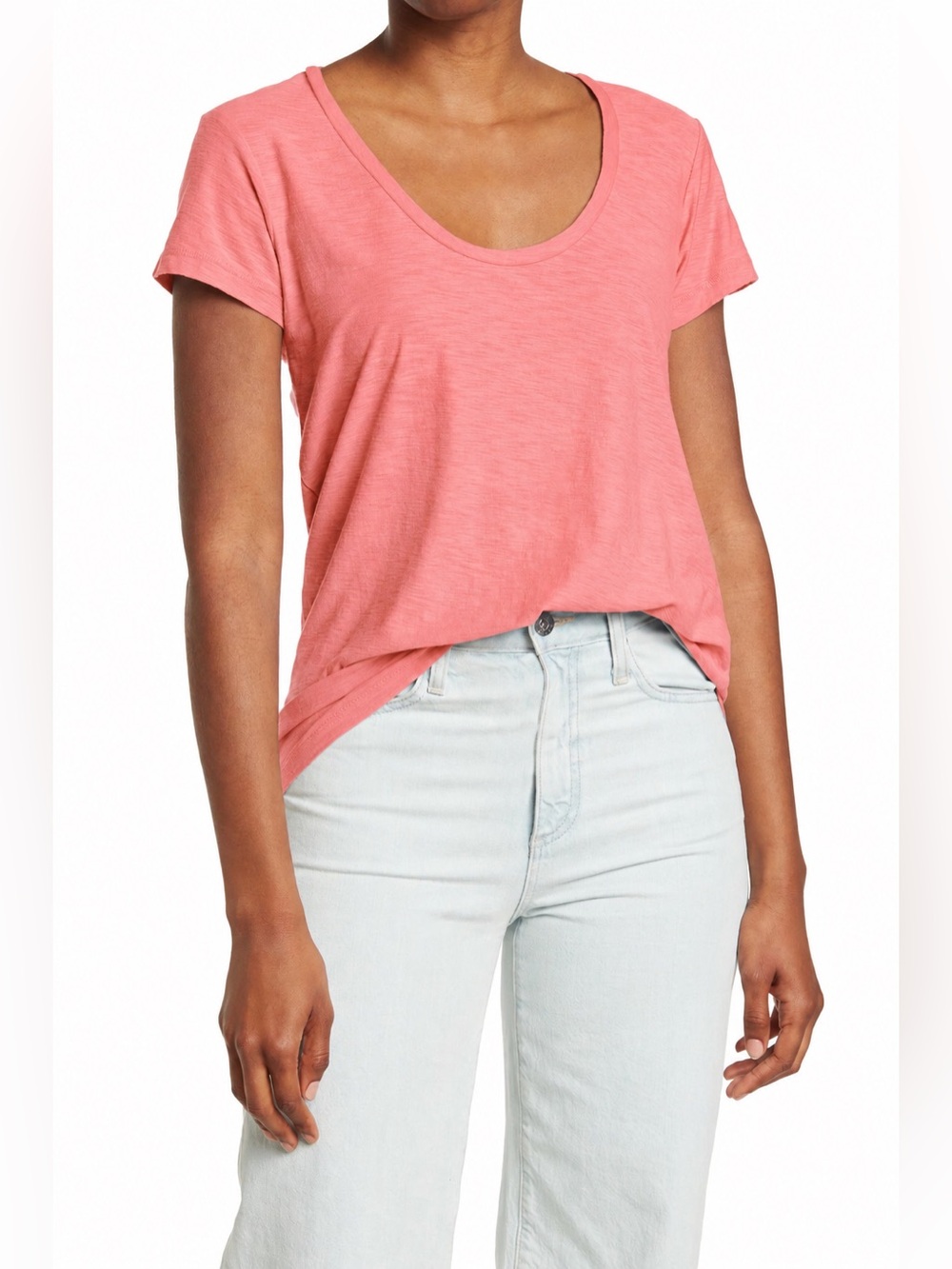 James Perse Slub Cotton Modal V-Neck T-Shirt Pink Peony Size 3 NWOT